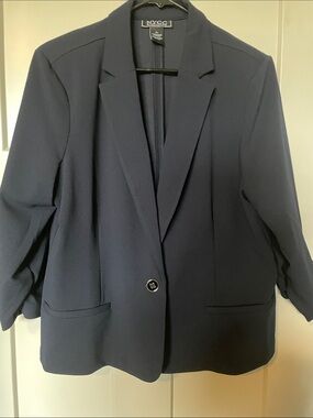 New York & Company Navy Single-Button Blazer with Notch Lapel